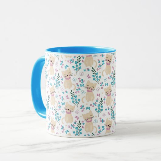 Whimsical Cat and Butterfly Line Art Tasse (Vorderseite Links)