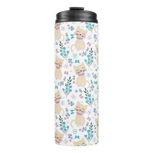 Whimsical Cat and Butterfly Line Art Thermosbecher (Vorderseite)