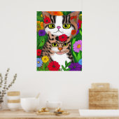 Whimsical Cat and Kitten Folk Colorful Poster (Küche)