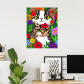 Whimsical Cat and Kitten Folk Colorful Poster (Heimbüro)