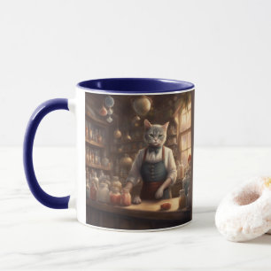 Whimsical Cat arbeitet im alten Gemischtwarenladen Tasse