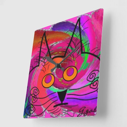 Whimsical Cat Art Clock Quadratische Wanduhr (Winkel)
