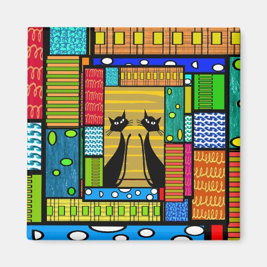 Whimsical Cat Art Geschenke Magnet (Vorne)