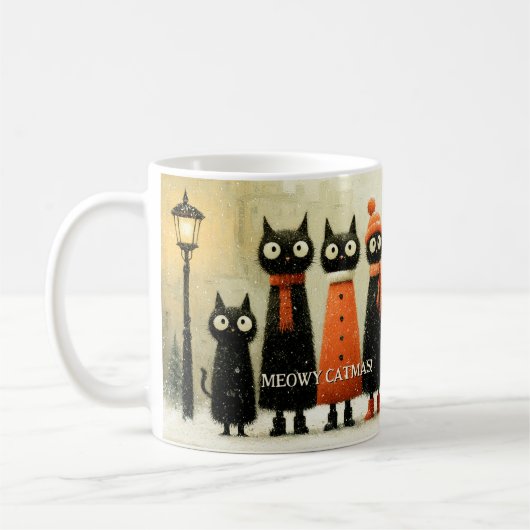 Whimsical Cat Art Merry Catmas Christmas Kaffeetasse (Links)