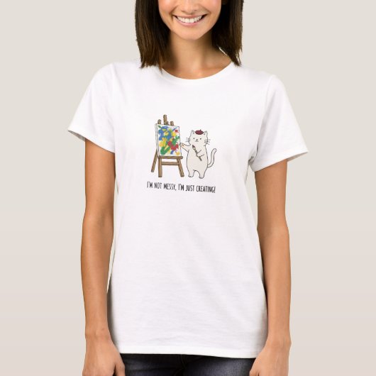 Whimsical Cat Artist Minimalistisch Doodle Style T-Shirt (Vorderseite)