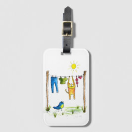 Whimsical Cat auf einer Wäscheleine Gepäckanhänger