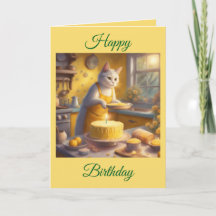 Whimsical Cat backt Geburtstagskuchen
