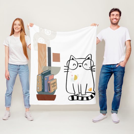 Whimsical Cat & Bookshelf Fleece Blanket (Beispiel)