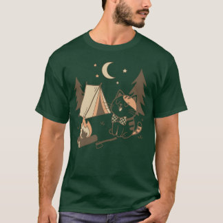 Whimsical Cat Camping Szene Design Freunde T-Shirt