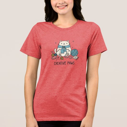 Whimsical Cat Crafter Knitting Summer Edition Tri-Blend Shirt (Vorderseite)