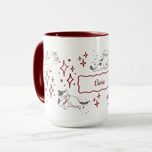 Whimsical Cat Custom Name Tasse (Vorderseite Links)