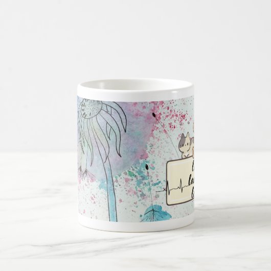 Whimsical Cat & Dandelion: Blumenkunst Kaffeetasse (Mittel)