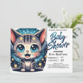 Whimsical Cat Editable Boy Baby Dusche Einladung (Stehend Vorderseite)
