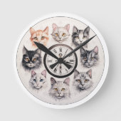 Whimsical Cat Faces Charming Feline Design Runde Wanduhr (Vorderseite)
