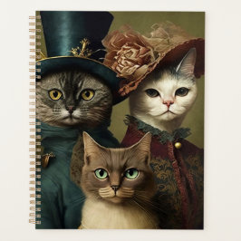 Whimsical Cat Family in Extravaganten Kleidern Planer
