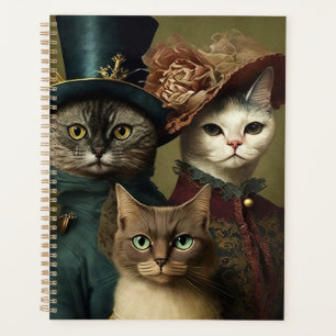Whimsical Cat Family in Extravaganten Kleidern Planer