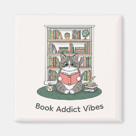 Whimsical Cat Glasses Reading Bookshelf Cute Decor Magnet