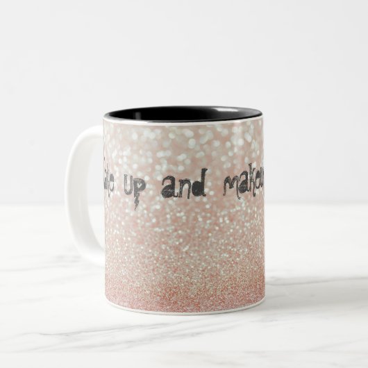 Whimsical Cat Glittery Weckte auf und Make-up Zweifarbige Tasse (Vorderseite Links)