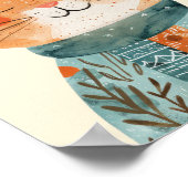 Whimsical Cat Illustration Watercolor Kinderzimmer Poster (Ecke)