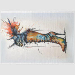 Whimsical Cat in einem Boot Vibrangs Colors Decoup Seidenpapier