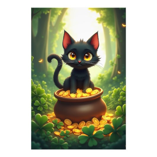 Whimsical Cat in einem Pot aus Gold Fotodruck (Vorne)