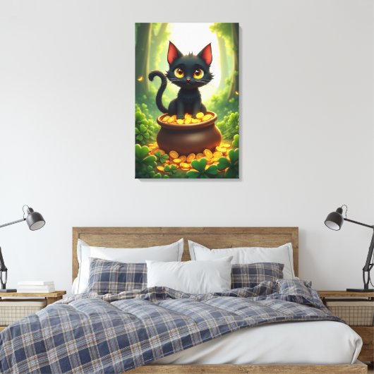 Whimsical Cat in einem Pot aus Gold Leinwanddruck (Insitu (Schlafzimmer))