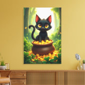 Whimsical Cat in einem Pot aus Gold Leinwanddruck (Insitu (Wohnzimmer))