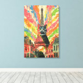 Whimsical Cat in Paris - Eiffelturm Kunst Leinwanddruck (Insitu (Holzboden))