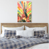 Whimsical Cat in Paris - Eiffelturm Kunst Leinwanddruck (Insitu (Schlafzimmer))