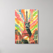 Whimsical Cat in Paris - Eiffelturm Kunst Leinwanddruck (Vorderseite)