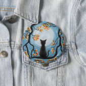 Whimsical Cat in Tree Full Moon Malerei Button (Beispiel)