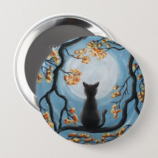 Whimsical Cat in Tree Full Moon Malerei Button (Vorne & Hinten)