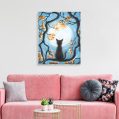 Whimsical Cat in Tree Full Moon Malerei Leinwanddruck (Insitu (Wohnzimmer))