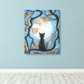Whimsical Cat in Tree Full Moon Malerei Leinwanddruck (Insitu (Holzboden))