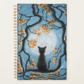 Whimsical Cat in Tree Full Moon Malerei Planer (Vorderseite)