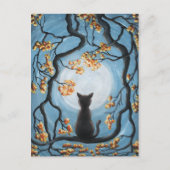 Whimsical Cat in Tree Full Moon Malerei Postkarte (Vorderseite)