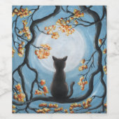 Whimsical Cat in Tree Full Moon Malerei Weinetikett (Einzelnes Label)