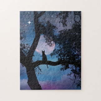 Whimsical Cat in Tree und Mond Puzzle