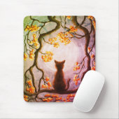 Whimsical Cat in Tree Vollmond Malerei Kunst Mousepad (Mit Mouse)