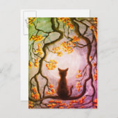 Whimsical Cat in Tree Vollmond Malerei Kunst Postkarte (Vorne/Hinten)