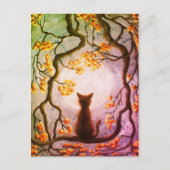 Whimsical Cat in Tree Vollmond Malerei Kunst Postkarte (Vorderseite)