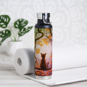 Whimsical Cat in Tree Vollmond Malerei Kunst Trinkflasche