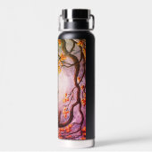 Whimsical Cat in Tree Vollmond Malerei Kunst Trinkflasche (Rückseite)