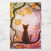 Whimsical Cat in Tree Vollmond Malerei Kunst Weinetikett (Einzelnes Label)
