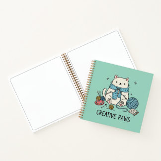 Whimsical Cat Knitting Art Sketchbook Soft Blue Notizblock