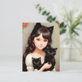 Whimsical Cat Lady - Vintage Malerei. Postkarte (Stehend Vorderseite)