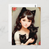 Whimsical Cat Lady - Vintage Malerei. Postkarte (Vorne/Hinten)