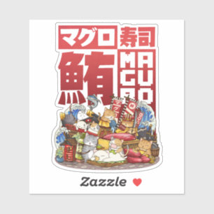 Whimsical Cat Maguro Tuna Sushi Workshop Aufkleber