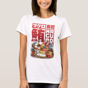 Whimsical Cat Maguro Tuna Sushi Workshop T-Shirt