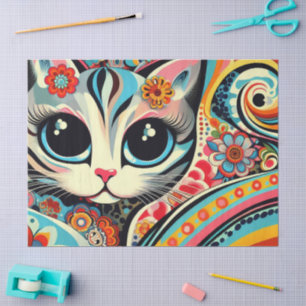 Whimsical Cat Mexican Folk Art Decoupage Seidenpapier